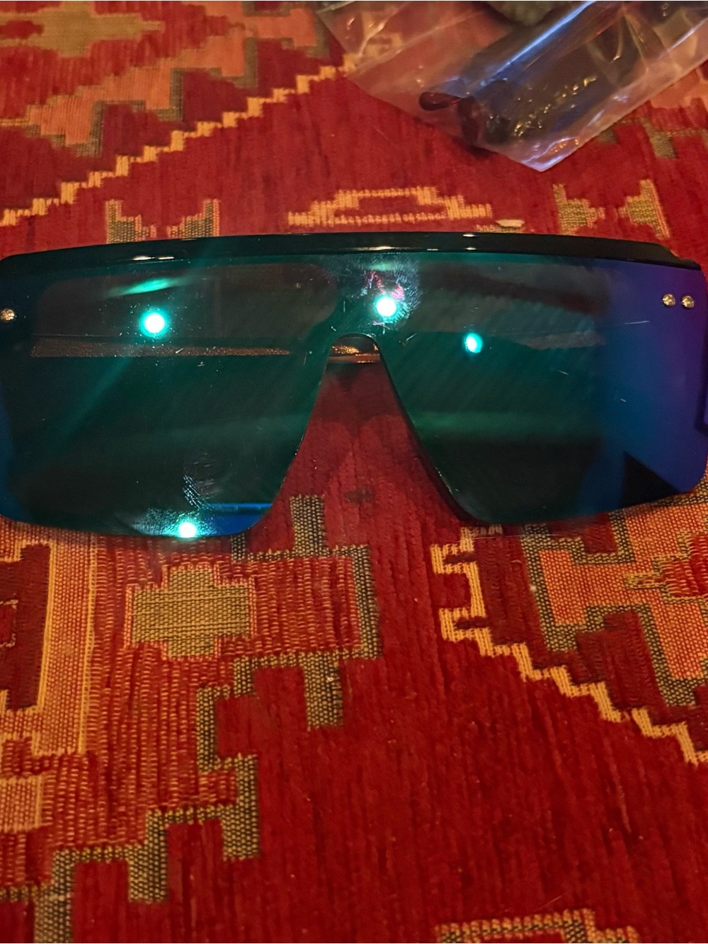 shield-style blue tint mirrored sunglasses